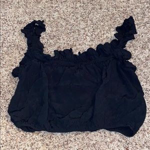 Ruffle Black Crop Top